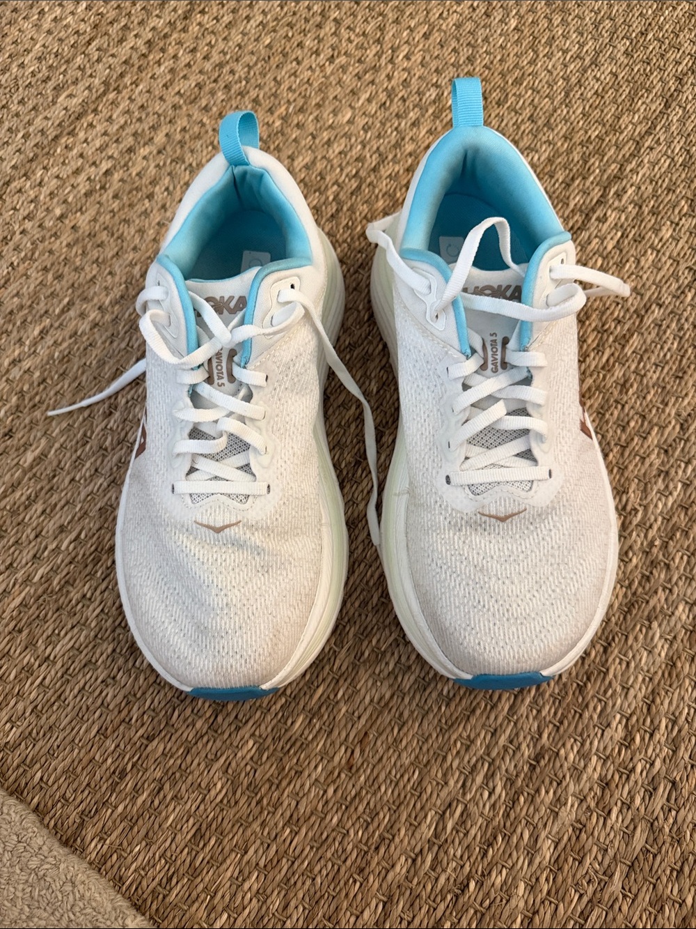 Hoka White Sneakers with Light Blue Accents